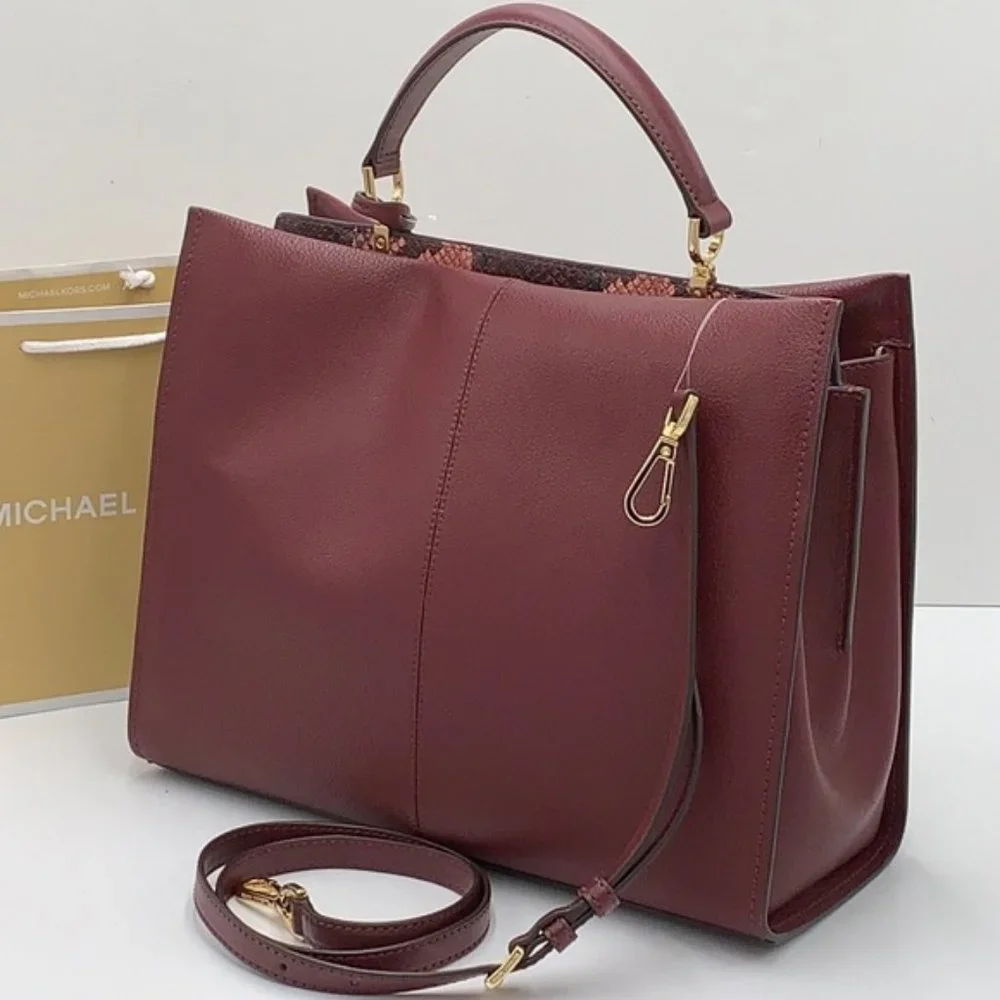 Michael Kors Penelope Large Top Handle Satchel Merlot Multi Color Leather - Picture 9 of 15